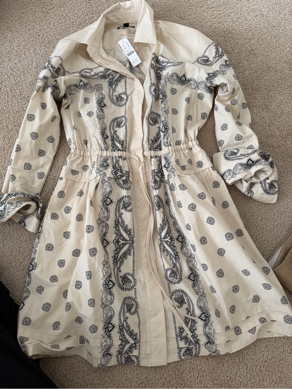 J Crew Cream Paisley-Print Drawstring Dress